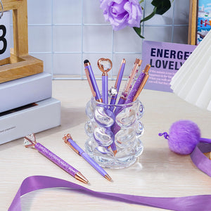 Set of 8 Purple Crystal Ballpoint Pens - Stylish Writing Gifts for Women