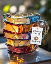 Load image into Gallery viewer, 3D Stained Glass Style Book Mug | 7oz Painted Glass Cup for Book Lovers
