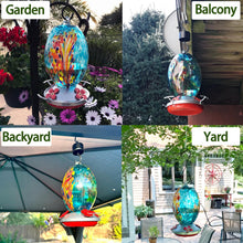 Load image into Gallery viewer, Blue Fireworks Hand-Blown Glass Hummingbird Feeder | Rust-Proof Outdoor Decor
