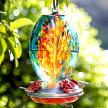 Load image into Gallery viewer, Blue Fireworks Hand-Blown Glass Hummingbird Feeder | Rust-Proof Outdoor Decor
