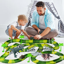 Load image into Gallery viewer, 216-Piece Dinosaur Race Track Train Set | Flexible Toy Track with Cars
