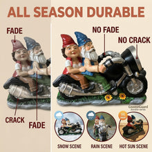 Load image into Gallery viewer, Solar Biker Gnome – Motorcycle Couple Garden Statue
