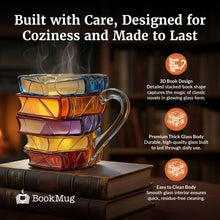 Load image into Gallery viewer, 3D Stained Glass Style Book Mug | 7oz Painted Glass Cup for Book Lovers

