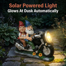 Load image into Gallery viewer, Solar Biker Gnome – Motorcycle Couple Garden Statue
