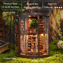 Load image into Gallery viewer, Wisdom Rings DIY Wooden Book Nook Kit | Miniature Light-Up Library Diorama
