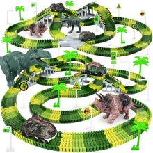 Load image into Gallery viewer, 216-Piece Dinosaur Race Track Train Set | Flexible Toy Track with Cars
