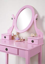 Load image into Gallery viewer, Pink Wood Makeup Vanity Table and Stool Set
