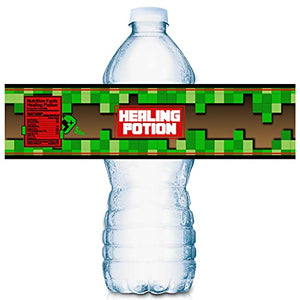 24PCS Water Bottle Labels for Minecraft Party