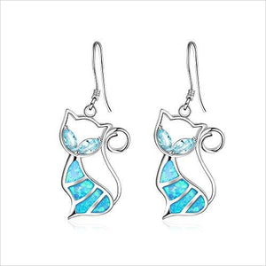 Sterling Silver Blue Opal and Cubic Zirconia Cat Earrings - Gifteee. Find cool & unique gifts for men, women and kids