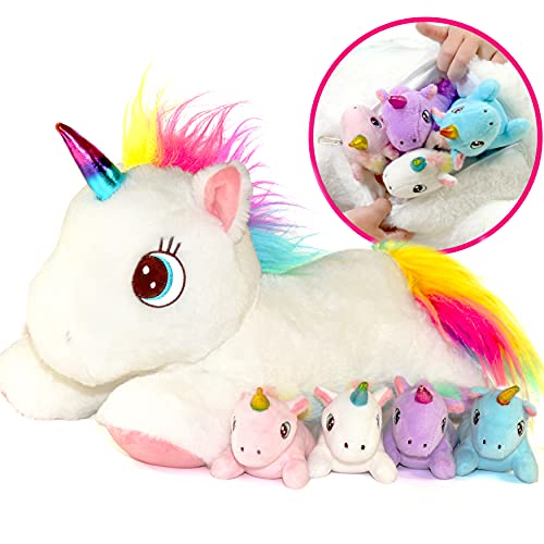 Unicorn Stuffed Animal with Mommy and 4 Baby Unicorns