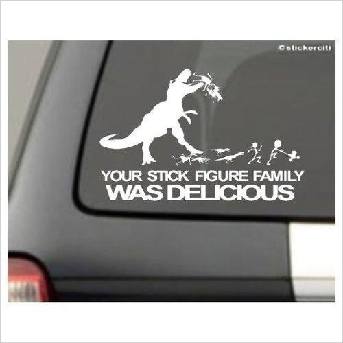 YOUR STICK FIGURE FAMILY Was Delicious Decal T-Rex - Gifteee Unique & Unusual gifts, Cool gift ideas