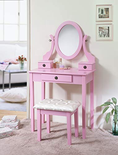 Pink Wood Makeup Vanity Table and Stool Set - Gifteee Unique & Unusual gifts, Cool gift ideas