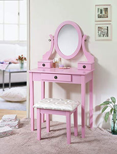 Pink Wood Makeup Vanity Table and Stool Set
