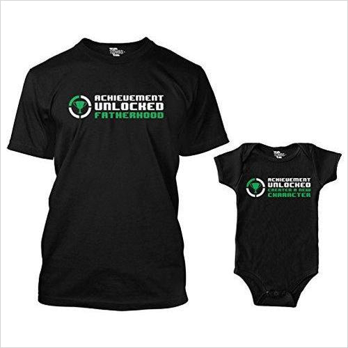 Achievement Unlocked Fatherhood Matching Bodysuit & Men's T-Shirt - Gifteee. Find cool & unique gifts for men, women and kids