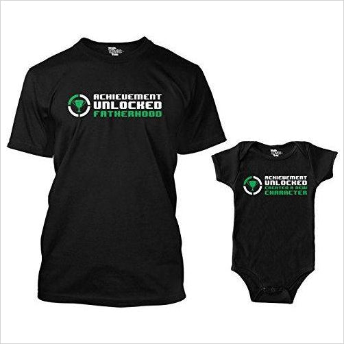 Achievement Unlocked Fatherhood Matching Bodysuit & Men's T-Shirt - Gifteee Unique & Unusual gifts, Cool gift ideas