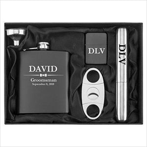 Engraved 7oz Stainless Steel Flask Gift Set - Gifteee. Find cool & unique gifts for men, women and kids