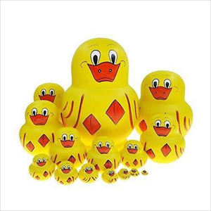 Yellow Duck Nesting Doll Wooden Matryoshka - 15pcs - Gifteee. Find cool & unique gifts for men, women and kids