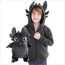 Load image into Gallery viewer, Toothless Dragon - 2-in-1 Hoodie transform to Soft Plushie - How to Train Your Dragon - Glow in The Dark - Gifteee. Find cool &amp; unique gifts for men, women and kids
