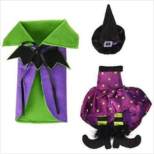 Halloween Wine Bottle Covers, Bat Cape w/ Polka Dot & Stripes Witch Outfit - Gifteee Unique & Unusual gifts, Cool gift ideas