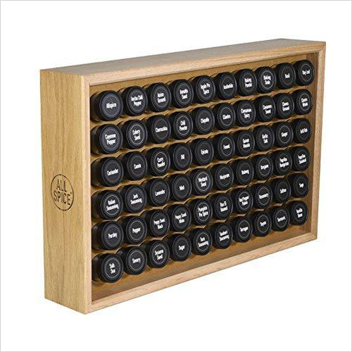 AllSpice Wooden Spice Rack, Includes 60 4oz Jars- Oak - Gifteee. Find cool & unique gifts for men, women and kids