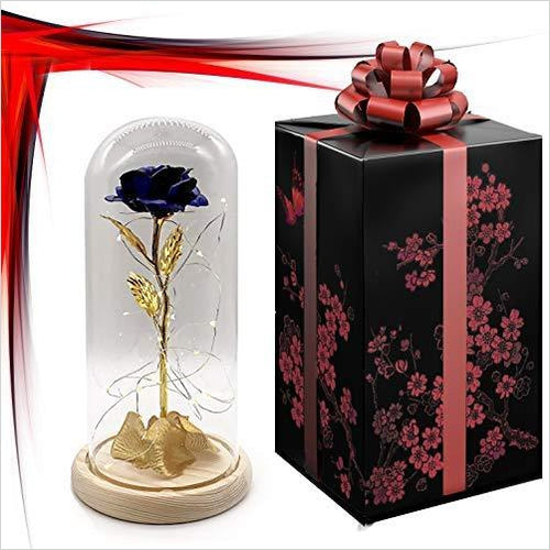 Gold dipped Rose preservered in Glass dome with LED light - Gifteee. Find cool & unique gifts for men, women and kids