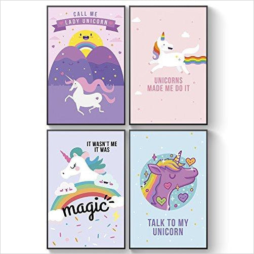 Set of FOUR, 11X17 Magical Unicorns Posters With GOOD VIBES - Gifteee. Find cool & unique gifts for men, women and kids