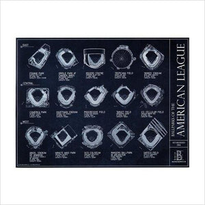 Ballparks of the American League Blueprint Style Poster - Gifteee. Find cool & unique gifts for men, women and kids