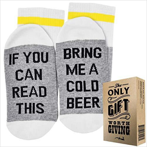 If you can read this bring me a cold Beer - Socks - Gifteee Unique & Unusual gifts, Cool gift ideas