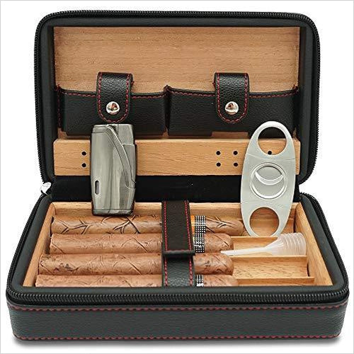 Portable Leather Cigar Humidor with Humidifier - Gifteee. Find cool & unique gifts for men, women and kids