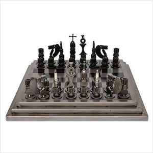 Recycled Metal Auto Parts Steel Chess Set, 'Rustic Warriors' - Gifteee. Find cool & unique gifts for men, women and kids