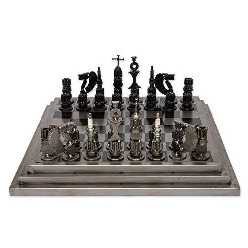 Recycled Metal Auto Parts Steel Chess Set, 'Rustic Warriors' - Gifteee Unique & Unusual gifts, Cool gift ideas