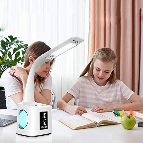 Study Desk Lamp with USB Charging Port, Calendar, & Dimmable Night Light