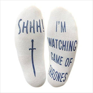 "Shhh I'm Watching Game Of Thrones" Funny Socks - Gifteee. Find cool & unique gifts for men, women and kids