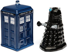 Load image into Gallery viewer, Doctor Who Tardis vs Dalek Salt and Pepper Shaker - Gifteee. Find cool &amp; unique gifts for men, women and kids
