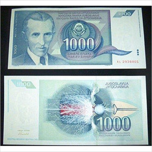 Nikola Tesla 1000 dinars banknote UNC year 1991 Yugoslavia - Gifteee Unique & Unusual gifts, Cool gift ideas