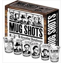 Load image into Gallery viewer, Mug Shots - 6 Piece Shot Glass Set of Famous Gangster Mugshots - Gifteee. Find cool &amp; unique gifts for men, women and kids
