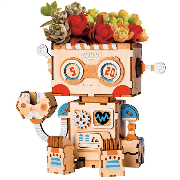 DIY Wooden Flower Pot - Robot - Gifteee. Find cool & unique gifts for men, women and kids