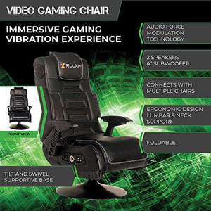 X Rocker Pro Series 2.1 Vibrating Black Leather Foldable Video Gaming Chair with Pedestal Base and Headrest - Gifteee. Find cool & unique gifts for men, women and kids
