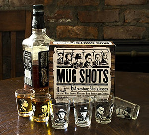 Mug Shots - 6 Piece Shot Glass Set of Famous Gangster Mugshots - Gifteee. Find cool & unique gifts for men, women and kids