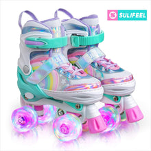Load image into Gallery viewer, Rainbow Unicorn 4 Size Adjustable Light up Roller Skates - Gifteee. Find cool &amp; unique gifts for men, women and kids
