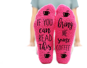 Bring Me Coffee Fuzzy Pink Socks - Gifteee. Find cool & unique gifts for men, women and kids