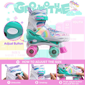 Rainbow Unicorn 4 Size Adjustable Light up Roller Skates - Gifteee. Find cool & unique gifts for men, women and kids
