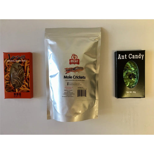 Edible Insects | Sampler Gift Pack | Mexican Spice Larvets, BBQ Mole Crickets & Apple Ant Candy - Gifteee. Find cool & unique gifts for men, women and kids