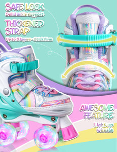 Rainbow Unicorn 4 Size Adjustable Light up Roller Skates - Gifteee. Find cool & unique gifts for men, women and kids