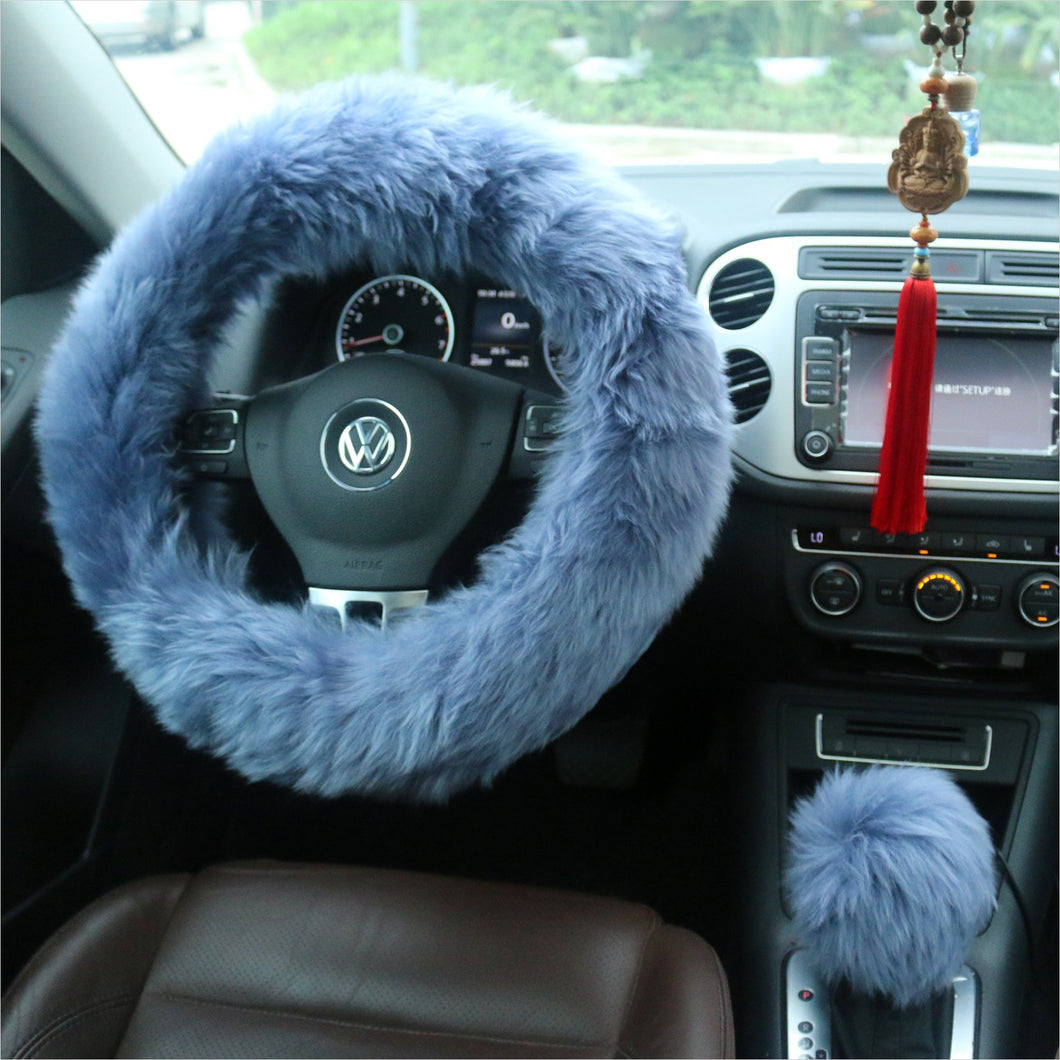 Winter Warm Faux Wool Steering Wheel Cover with Handbrake Cover & Gear Shift Cover - Gifteee Unique & Unusual gifts, Cool gift ideas