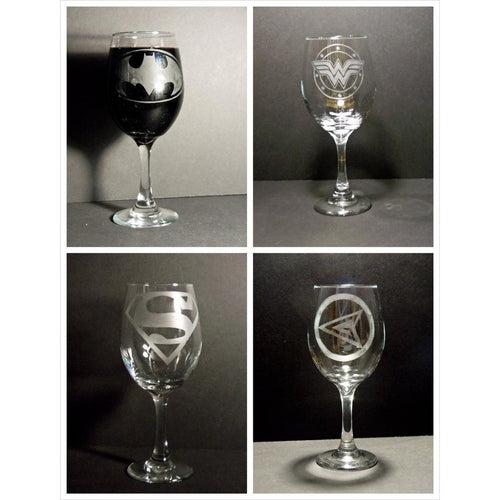 DC Superhero Comics Logo Wine Glass - Gifteee. Find cool & unique gifts for men, women and kids