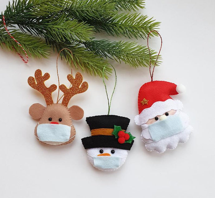 COVID-19 Ornament for Christmas 2020 (Snowman Santa and Reindeer with mask)